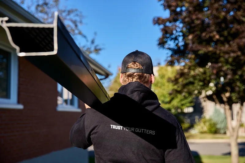 Seamless aluminum eavestrough materials ready for installation in Moose Jaw